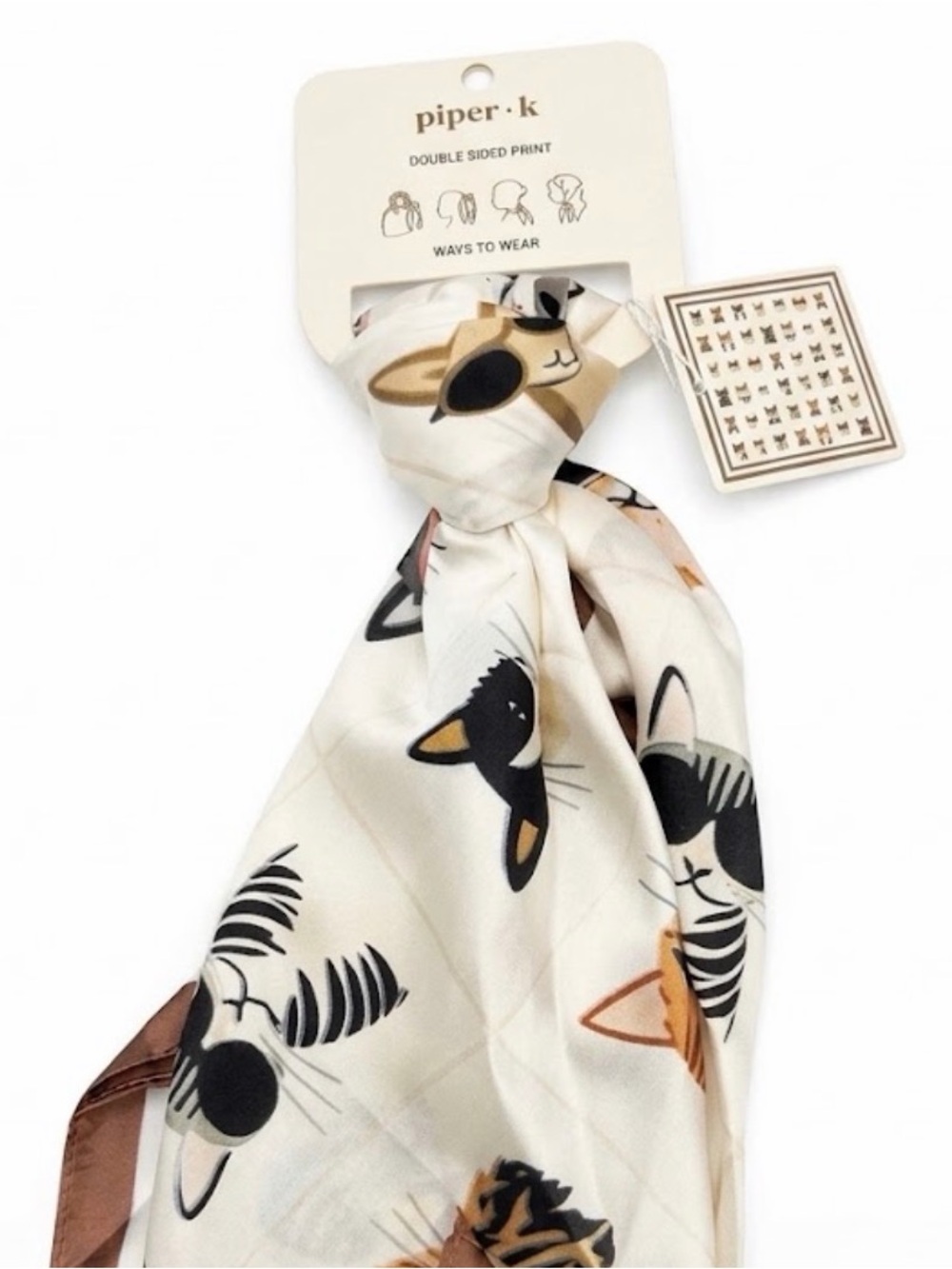 NWT ⚜️🤎⚜️ Piper K Cats Print Satin Head Scarf Bandana Head Wrap